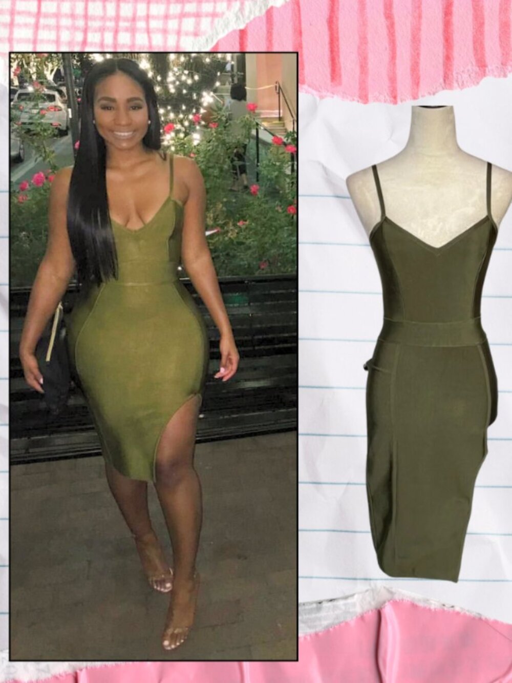 House of CB Olive Slit Bandage Date Night Dress (WORN ONCE)